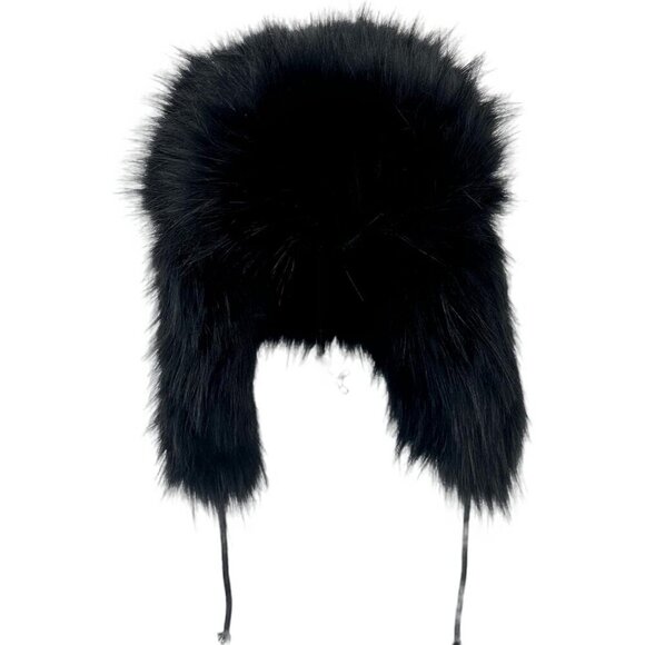 Unisex Black Faux Fur Russian Hat, Soft, Warm Winter Trapper Hat with Earmuffs main image 5